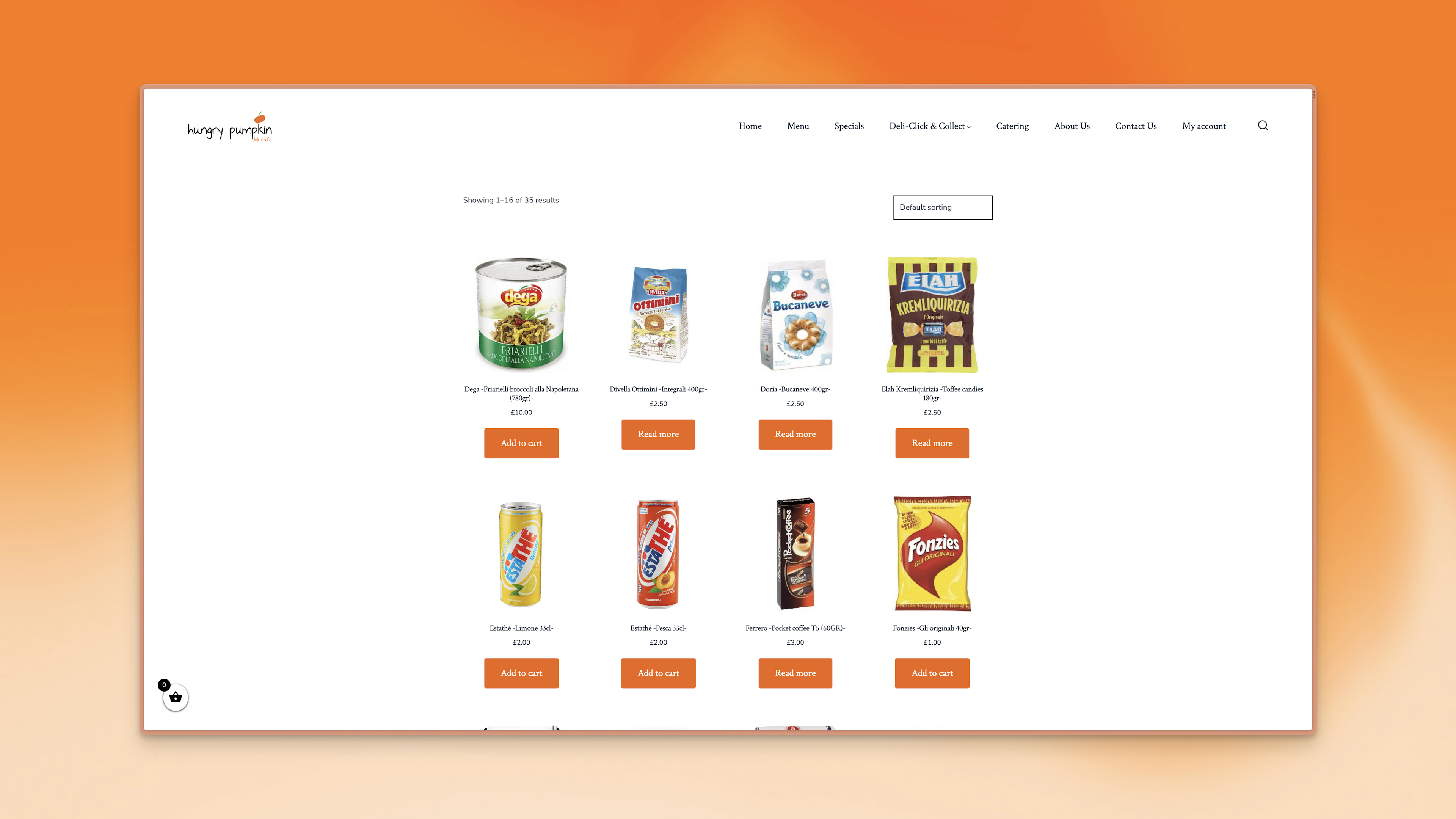 A screenshot of the Hungry Pumpkin e-commerce section of the website