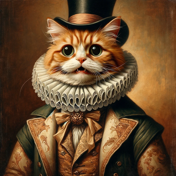 A ginger cat with a really hi-res ruffle around his neck, looking like a dapper gentleman